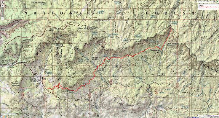Map - AZT - the Highline trail, from Pine to the Mogollon Rim, Passage 26