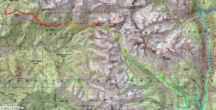 High Sierra Trail - total map (days 1-8)