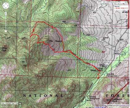 Map - Chiricahua: Silver Peak Trail to near Sceloporus; 5.5 miles