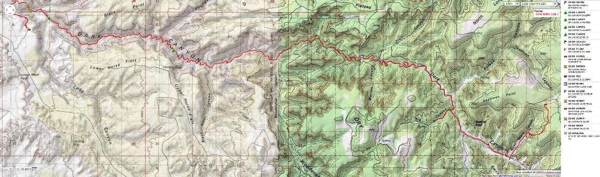 Map - Dark Canyon: Horse Pasture to Sundance Trail; 43 miles