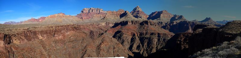 Panorama - Vishnu Temple from the Tonto Trail between Hance and Mineral Canyon  (scroll L-R)