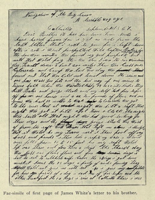 Fac-simile of first page of James White's letter to his brother.