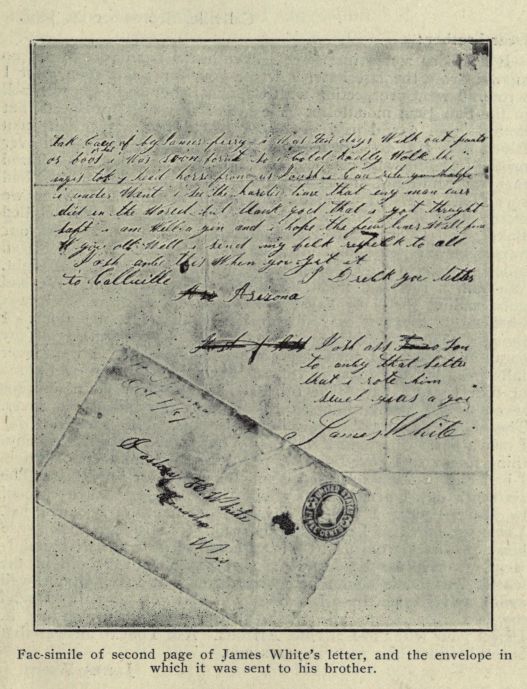 Fac-simile of second page of James White's letter, and the envelope in which it was sent to his brother.