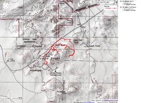 Map - CA: Joshua Tree - Skull Cap Arch day hike; 2011; 3 miles