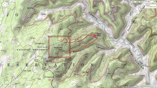 Map - AZ:  Navajo NM: Talastima-Betatakin; 5 miles